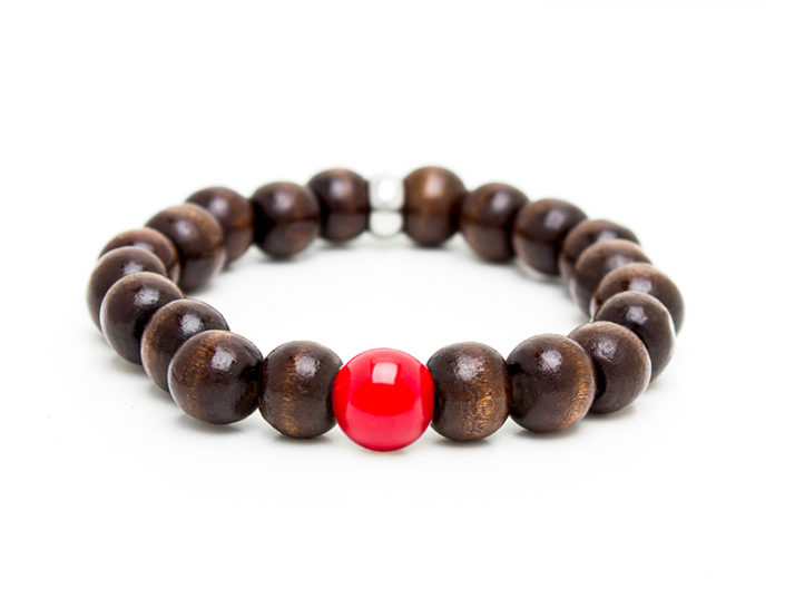 Red-Fire 10MM Wood and Red Coral Bracelet