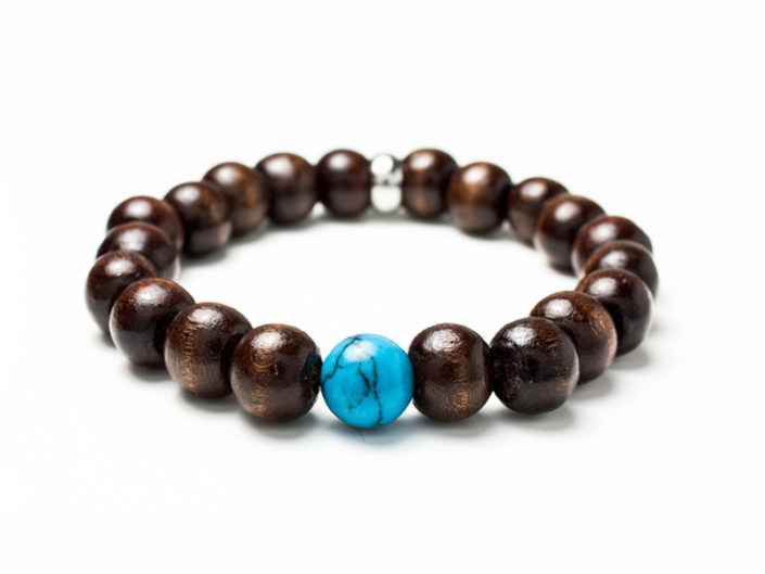 Wood-&-Blue-Mare 10MM Wood & Turquoise Bracelet